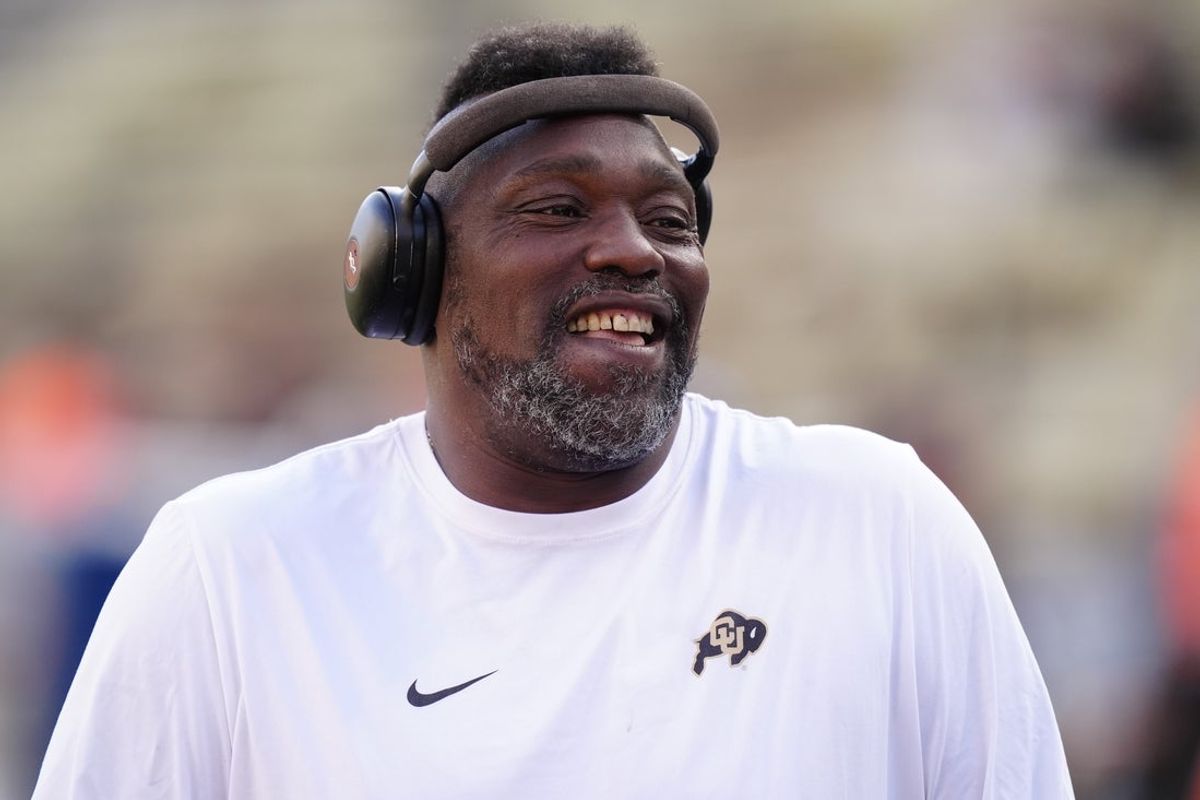 Nov 1, 2025; Boulder, Colorado, USA; Colorado Buffaloes defensive coordinator Warren Sapp before the game against the Arizona Wildcats at Folsom Field. Mandatory Credit: Ron Chenoy-Imagn Images