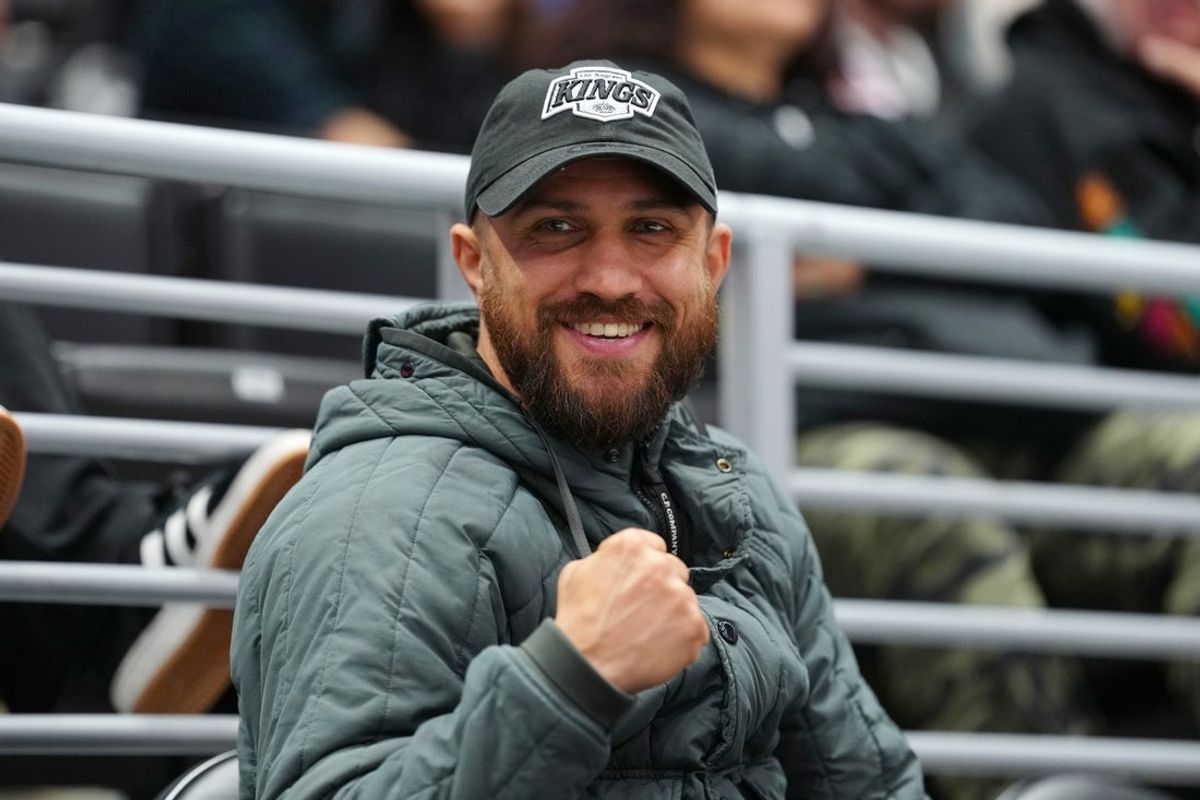 Nov 1, 2025; Los Angeles, California, USA; Ukrainian former boxer Vasiliy Lomachenko watches in the second period of the game between the New Jersey Devils and the Los Angeles Kings at Crypto.com Arena. Mandatory Credit: Kirby Lee-Imagn Images