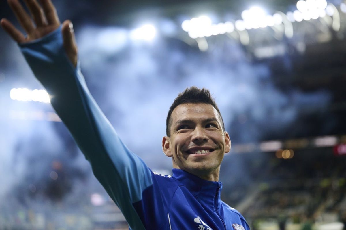 Nov 1, 2025; Portland, Oregon, USA; San Diego FC forward Hirving Lozano (11) waves to fans before a game against the Portland Timbers at Providence Park. Mandatory Credit: Troy Wayrynen-Imagn Images