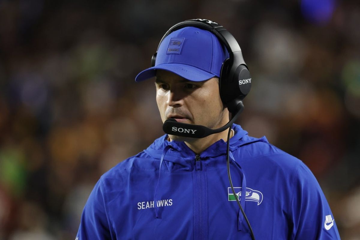 Nov 2, 2025; Landover, Maryland, USA; Seattle Seahawks head coach Mike Macdonald looks on during the first half against the Washington Commanders at Northwest Stadium. Mandatory Credit: Amber Searls-Imagn Images