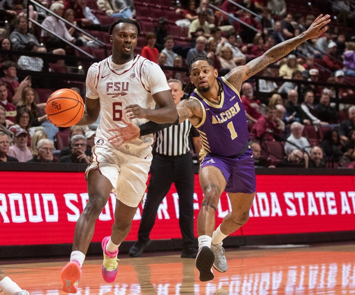 The Florida State Seminoles lead the Alcorn State Braves 58-44 at the half on Tuesday, Nov. 4, 2025.