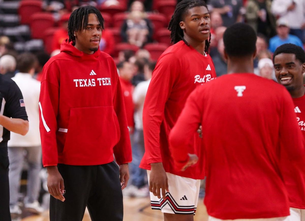 Texas Tech's JT Toppin looks on during warmups prior to a non-conference men's basketball game, Tuesday, Nov. 4, 2025, at United Supermarkets Arena.
