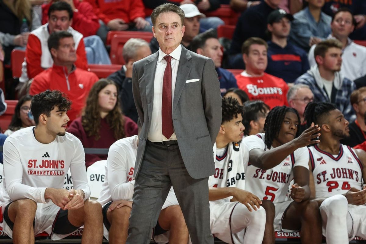 Nov 3, 2025; Queens, New York, USA;  St. John's Red Storm head coach Rick Pitino at Carnesecca Arena. Mandatory Credit: Wendell Cruz-Imagn Images