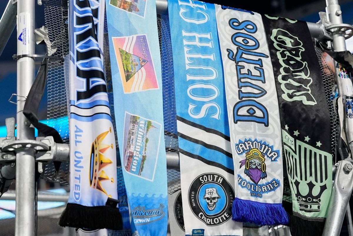 Nov 7, 2025; Charlotte, North Carolina, USA; Scarves from the 2025 season are seen during warmups before the game between Charlotte FC and New York City FC at Bank of America Stadium. Mandatory Credit: Jim Dedmon-Imagn Images