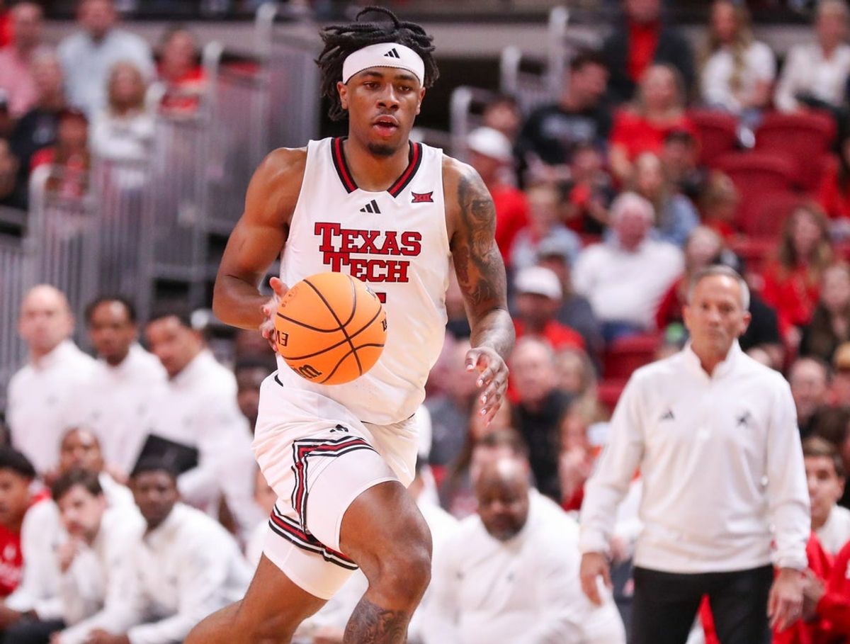 Texas Tech's JT Toppin brings the ball up the floor against Sam Houston during a nonconference men's basketball game, Friday, Nov. 7, 2025, at United Supermarkets Arena.