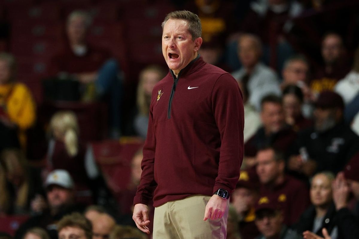 Nov 8, 2025; Minneapolis, Minnesota, USA; Minnesota Golden Gophers head coach Niko Medved looks on during the second half against the Alcorn State Braves at Williams Arena. Mandatory Credit: Matt Krohn-Imagn Images