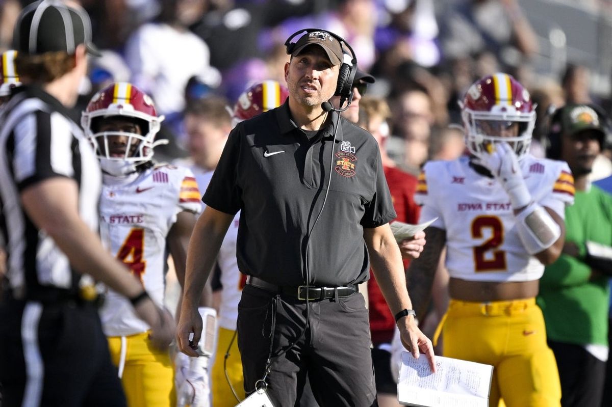 Nov 8, 2025; Fort Worth, Texas, USA; Iowa State Cyclones head coach Matt Campbell looks on during the first half against the TCU Horned Frogs at Amon G. Carter Stadium. Mandatory Credit: Jerome Miron-Imagn Images