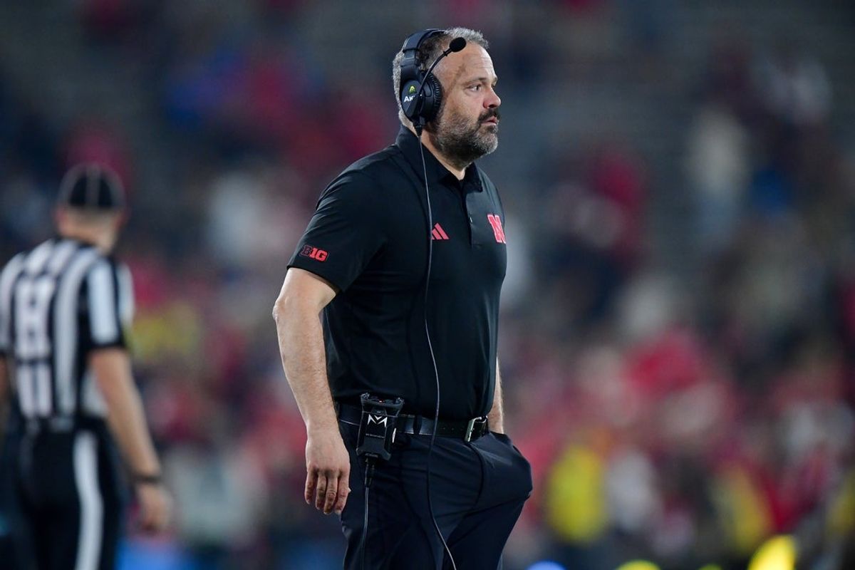 Nov 8, 2025; Pasadena, California, USA; Nebraska Cornhuskers head coach Matt Rhule watches game action against the UCLA Bruins during the second half at the Rose Bowl. Mandatory Credit: Gary A. Vasquez-Imagn Images