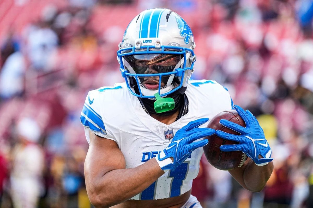 Detroit Lions wide receiver Kalif Raymond (11) warms up ahead of the Washington Commanders game at Northwest Stadium in Landover, Md. on Sunday, November 9, 2025.