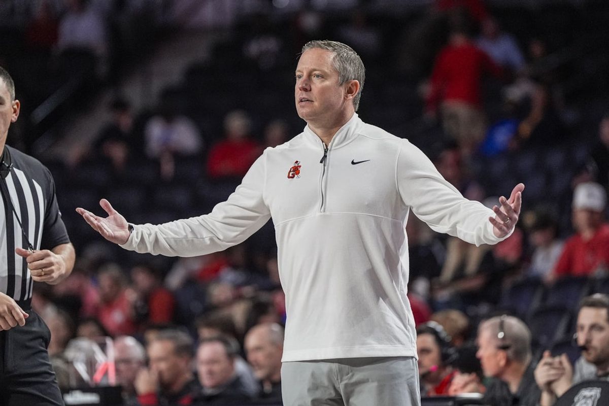 Nov 9, 2025; Athens, Georgia, USA; Georgia Bulldogs head coach Mike White reacts to the action against the Morehead State Eagles during the second half at Stegeman Coliseum. Mandatory Credit: Dale Zanine-Imagn Images