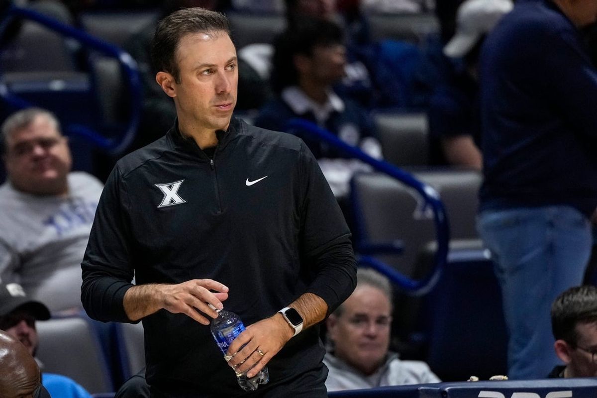 Xavier Musketeers head coach Richard Pitino paces the sideline in the second half of the NCAA Men’s Basketball game between the Xavier Musketeers and the Santa Clara Broncos at the Cintas Center in Cincinnati on Monday, Nov. 10, 2025. Xavier lost 87-68.