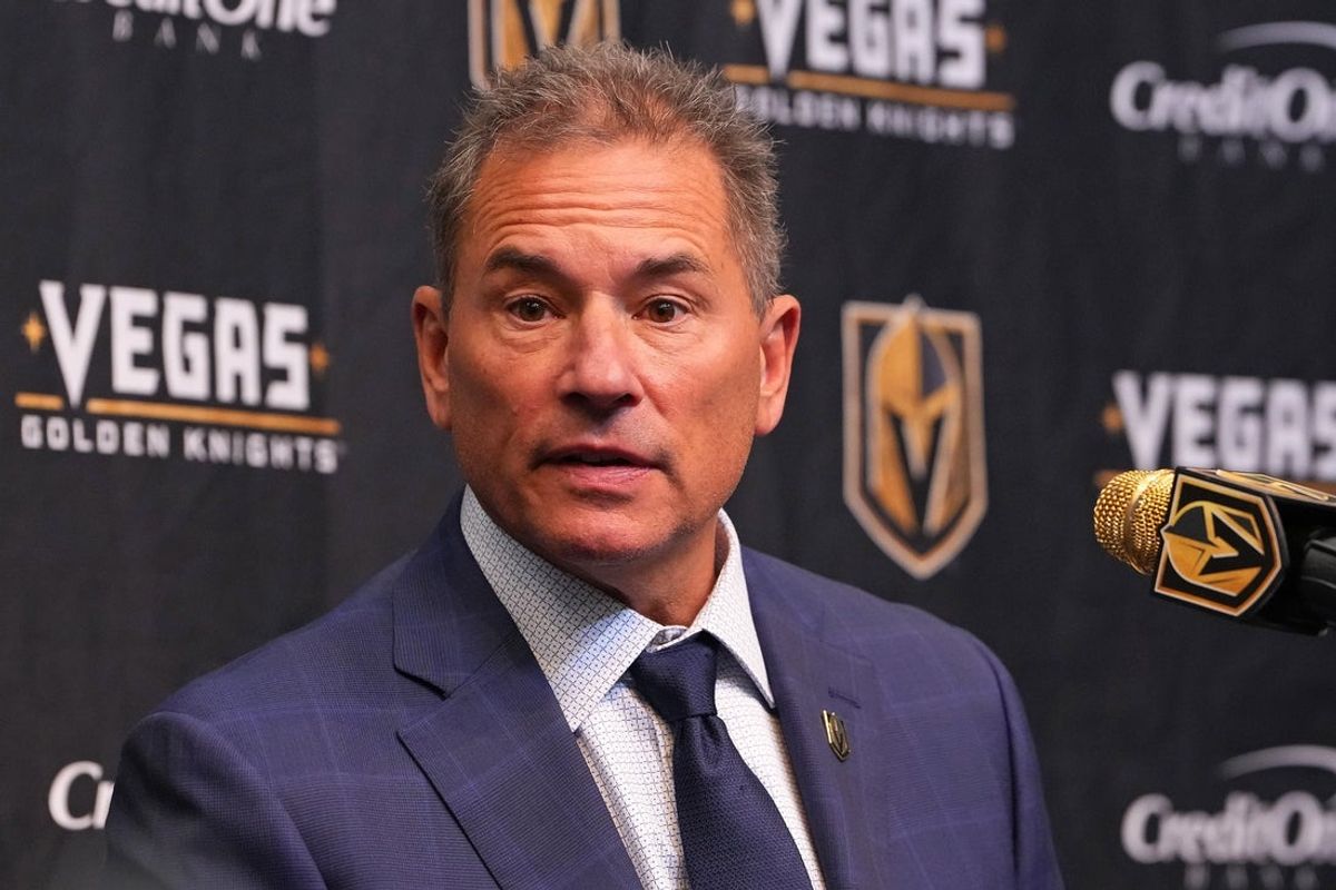 Nov 10, 2025; Las Vegas, Nevada, USA; Vegas Golden Knights head coach Bruce Cassidy takes questions during a presser after the Florida Panthers defeated the Golden Knights 3-2 at T-Mobile Arena. Mandatory Credit: Stephen R. Sylvanie-Imagn Images