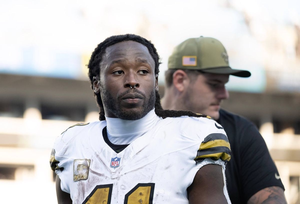 Nov 9, 2025; Charlotte, North Carolina, USA; New Orleans Saints running back Alvin Kamara (41) walks off the field after the game at Bank of America Stadium. Mandatory Credit: Bob Donnan-Imagn Images