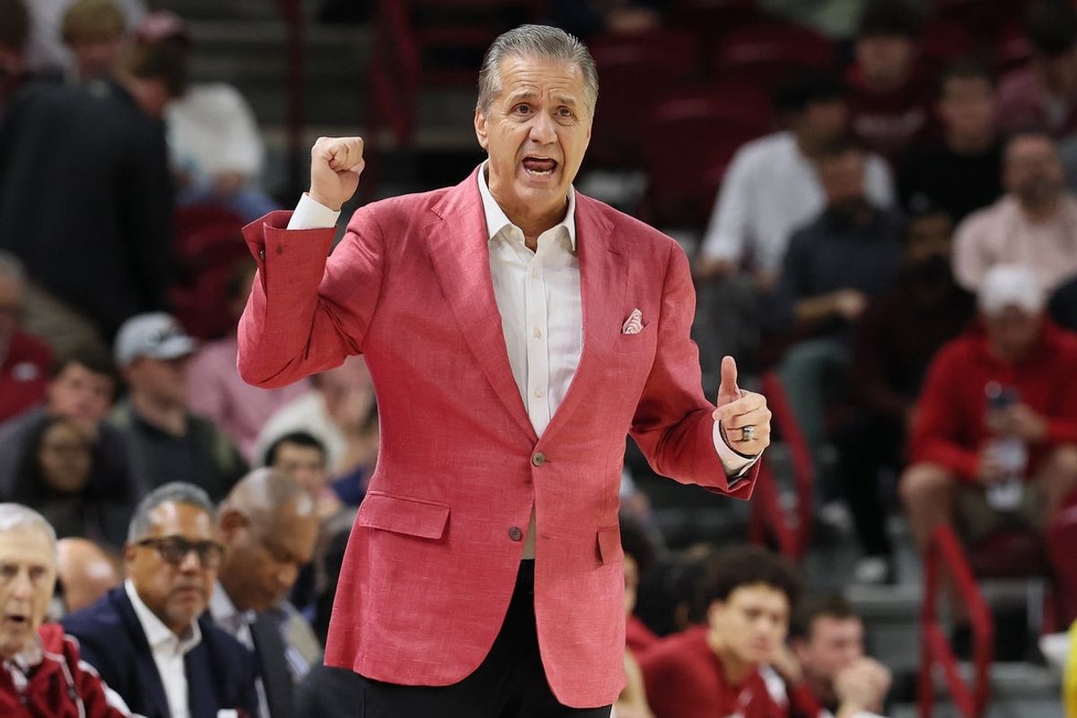 Nov 11, 2025; Fayetteville, Arkansas, USA; Arkansas Razorbacks head coach John Calipari during the first half against the UCA Bears at Bud Walton Arena. Mandatory Credit: Nelson Chenault-Imagn Images
