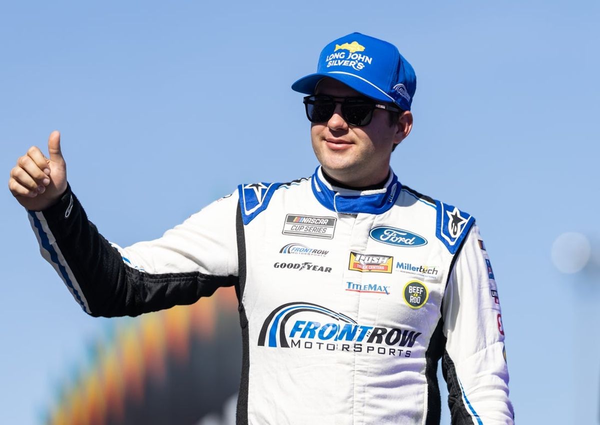 Nov 2, 2025; Avondale, Arizona, USA; NASCAR Cup Series driver Noah Gragson (4) during the NASCAR Championship race at Phoenix Raceway. Mandatory Credit: Mark J. Rebilas-Imagn Images