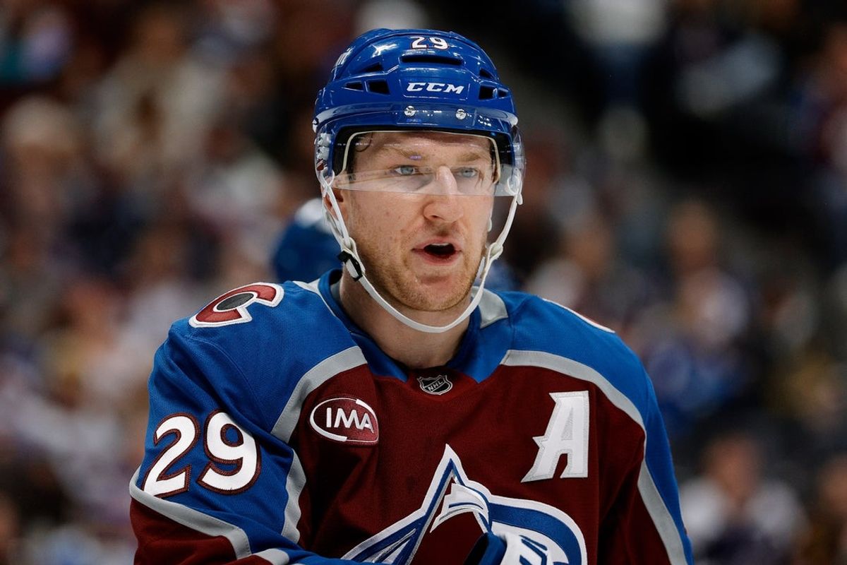 Nov 11, 2025; Denver, Colorado, USA; Colorado Avalanche center Nathan MacKinnon (29) in the first period against the Anaheim Ducks at Ball Arena. Mandatory Credit: Isaiah J. Downing-Imagn Images