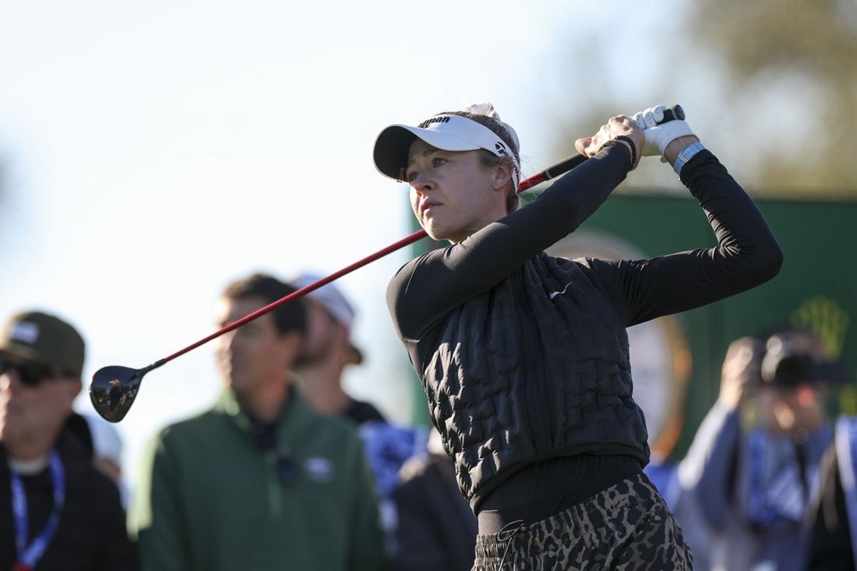 Nov 12, 2025; Belleair, Florida, USA;  Nelly Korda plays in the Annika Pro-Am golf tournament at Pelican Golf Club. Mandatory Credit: Nathan Ray Seebeck-Imagn Images