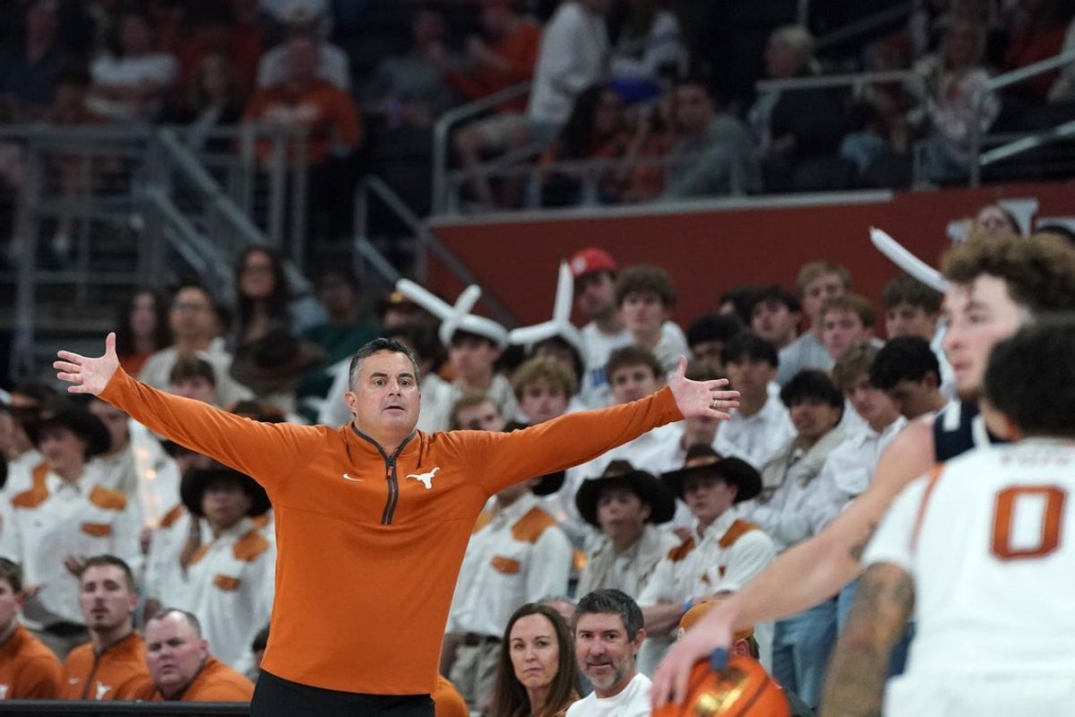 Nov 12, 2025; Austin, Texas, USA; Texas Longhorns head coach Sean Miller reacts during the second half against Fairleigh Dickinson at Moody Center. Mandatory Credit: Dustin Safranek-Imagn Images