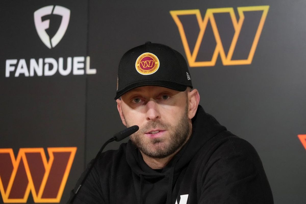 Nov 13, 2025; Madrid, Spain; Washington Commanders offensive coordinator Kliff Kingsbury at press conference at Ciudad Deportiva del Real Madrid. Mandatory Credit: Kirby Lee-Imagn Images