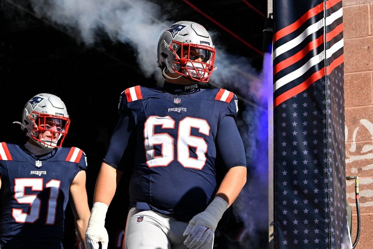 Nov 2, 2025; Foxborough, Massachusetts, USA; New England Patriots offensive tackle Will Campbell (66) walks out of the player's tunnel before a game against the Atlanta Falcons at Gillette Stadium. Mandatory Credit: Eric Canha-Imagn Images