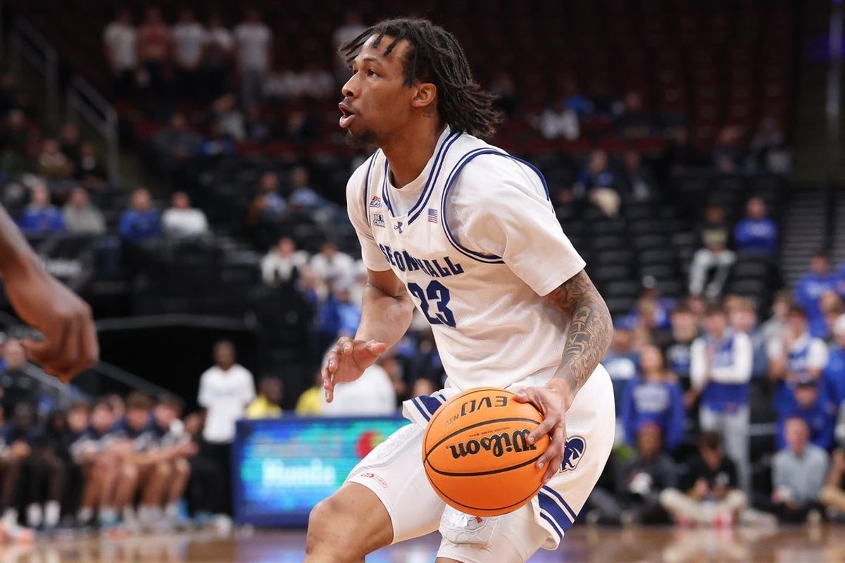 Nov 13, 2025; Newark, New Jersey, USA; Seton Hall Pirates guard Mike Williams III (23) dribbles against the Monmouth Fighting Scots during the second half at Prudential Center. Mandatory Credit: Vincent Carchietta-Imagn Images