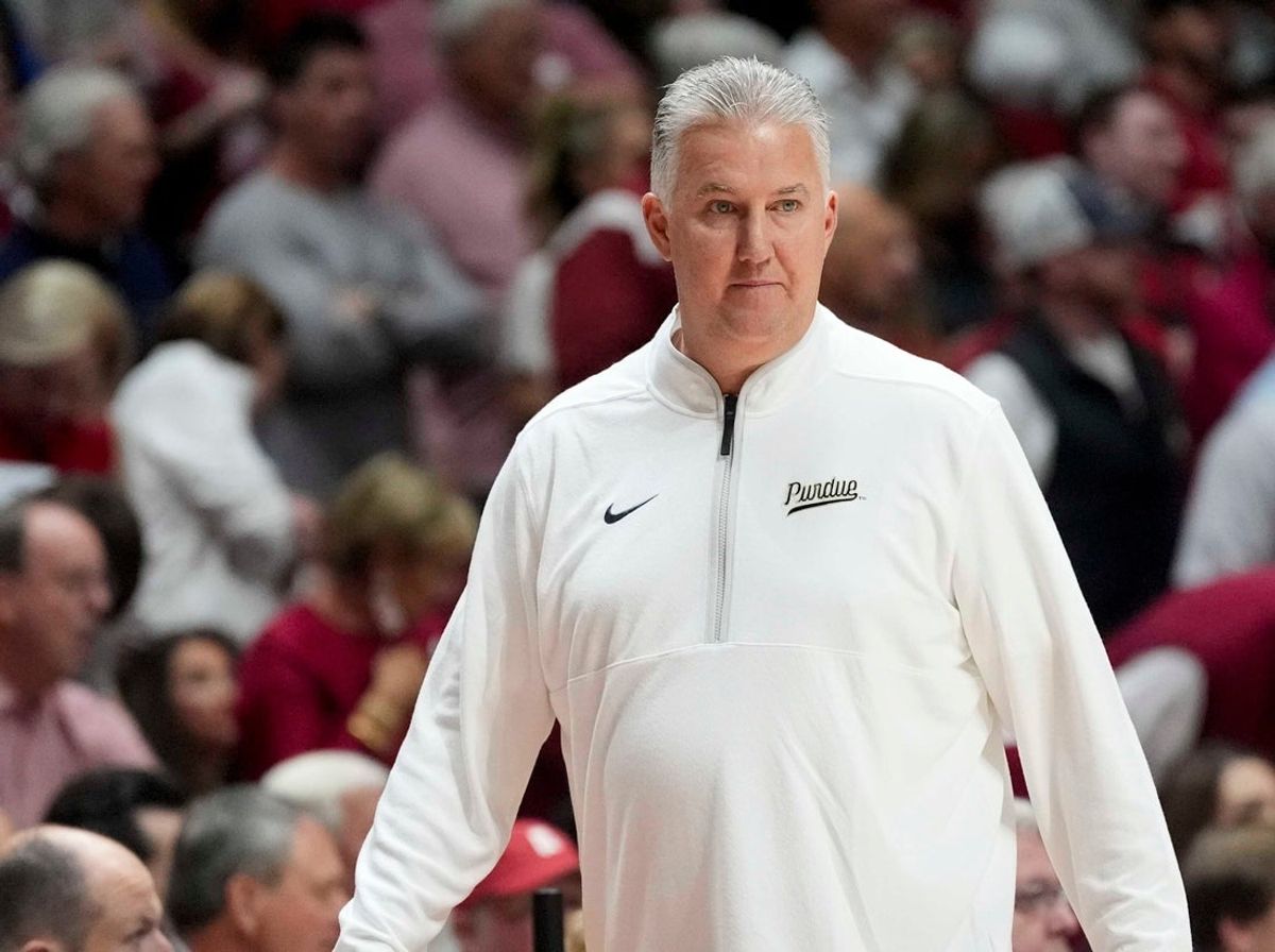 Nov 13, 2025; Tuscaloosa, Alabama, USA; Purdue head coach Matt Painter coaches his team against Alabama at Coleman Coliseum. Mandatory Credit: Gary Cosby Jr.-Tuscaloosa News
