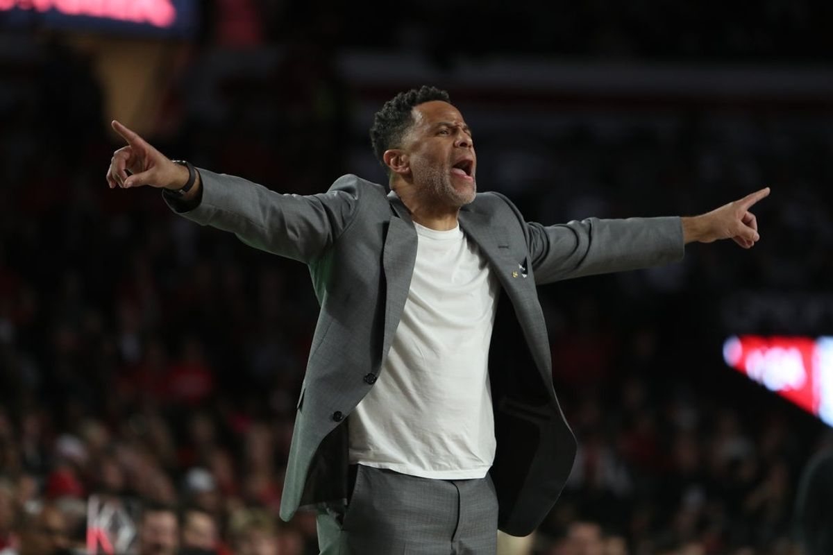 Nov 14, 2025; Athens, Georgia, USA;  Georgia Tech Yellow Jackets head coach Damon Stoudamire yells against the Georgia Bulldogs during the first half at Stegeman Coliseum. Mandatory Credit: Mady Mertens-Imagn Images