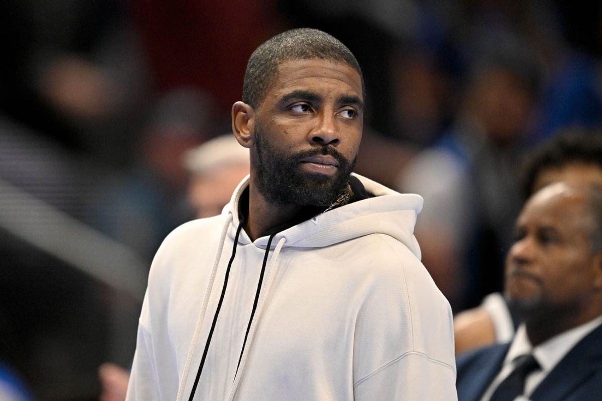 Nov 14, 2025; Dallas, Texas, USA; Dallas Mavericks guard Kyrie Irving looks on during the second half against the LA Clippers in an NBA Cup game at the American Airlines Center. Mandatory Credit: Jerome Miron-Imagn Images
