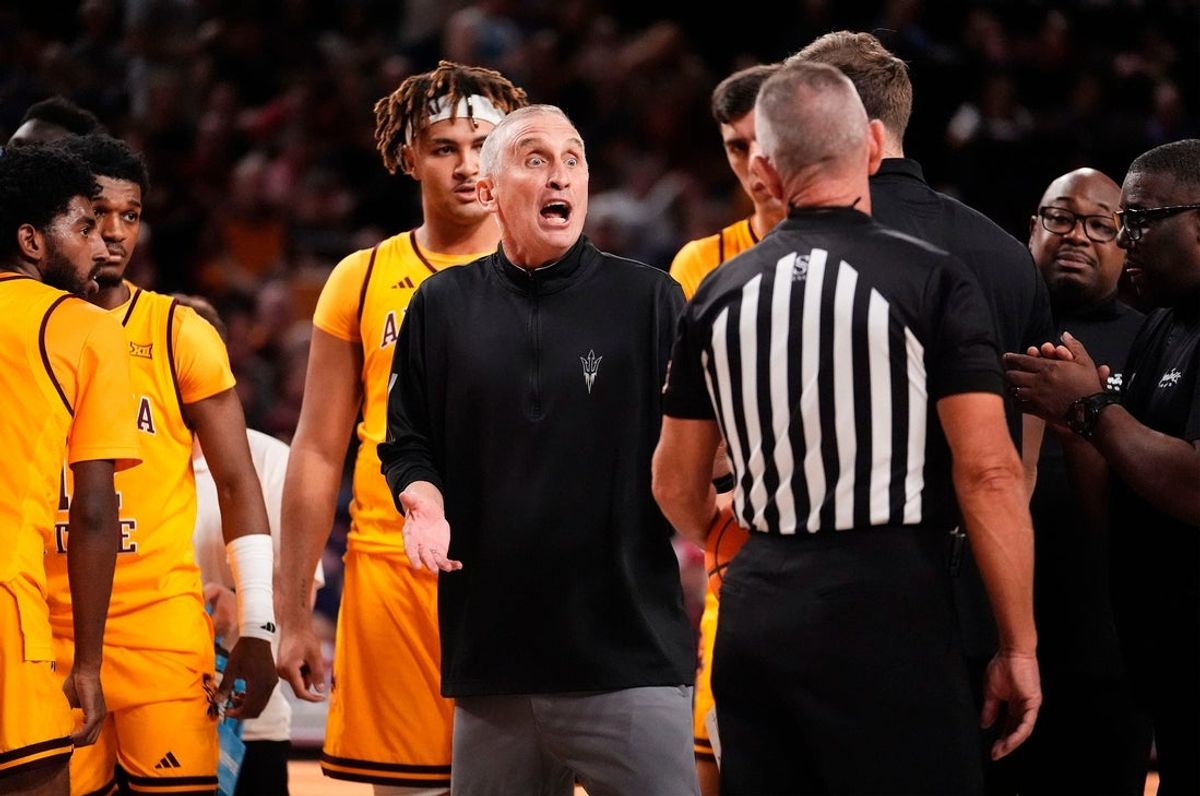 Arizona State Sun Devils head coach Bobby Hurley reacts during action against the Gonzaga Bulldogs on Nov. 14, 2025, at Desert Financial Arena in Tempe.