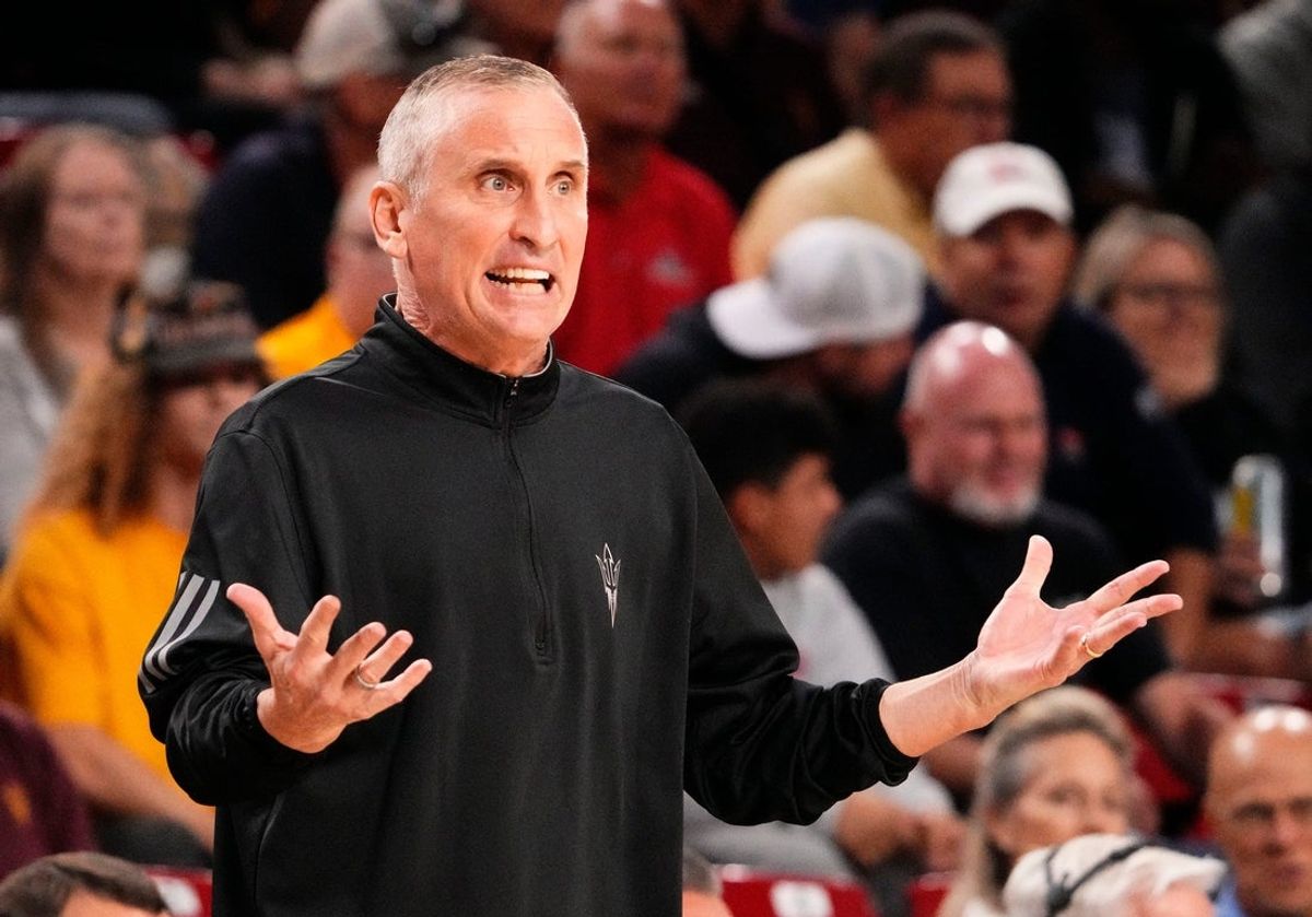 Arizona State Sun Devils head coach Bobby Hurley reacts during action against the Gonzaga Bulldogs on Nov. 14, 2025, at Desert Financial Arena in Tempe.