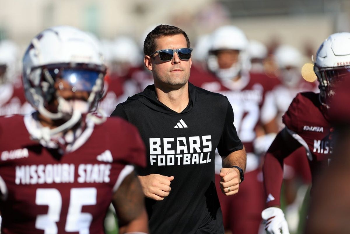 Missouri State head coach Ryan Beard enters the field before the homecoming football game against UTEP on Saturday, Nov. 15, 2025.