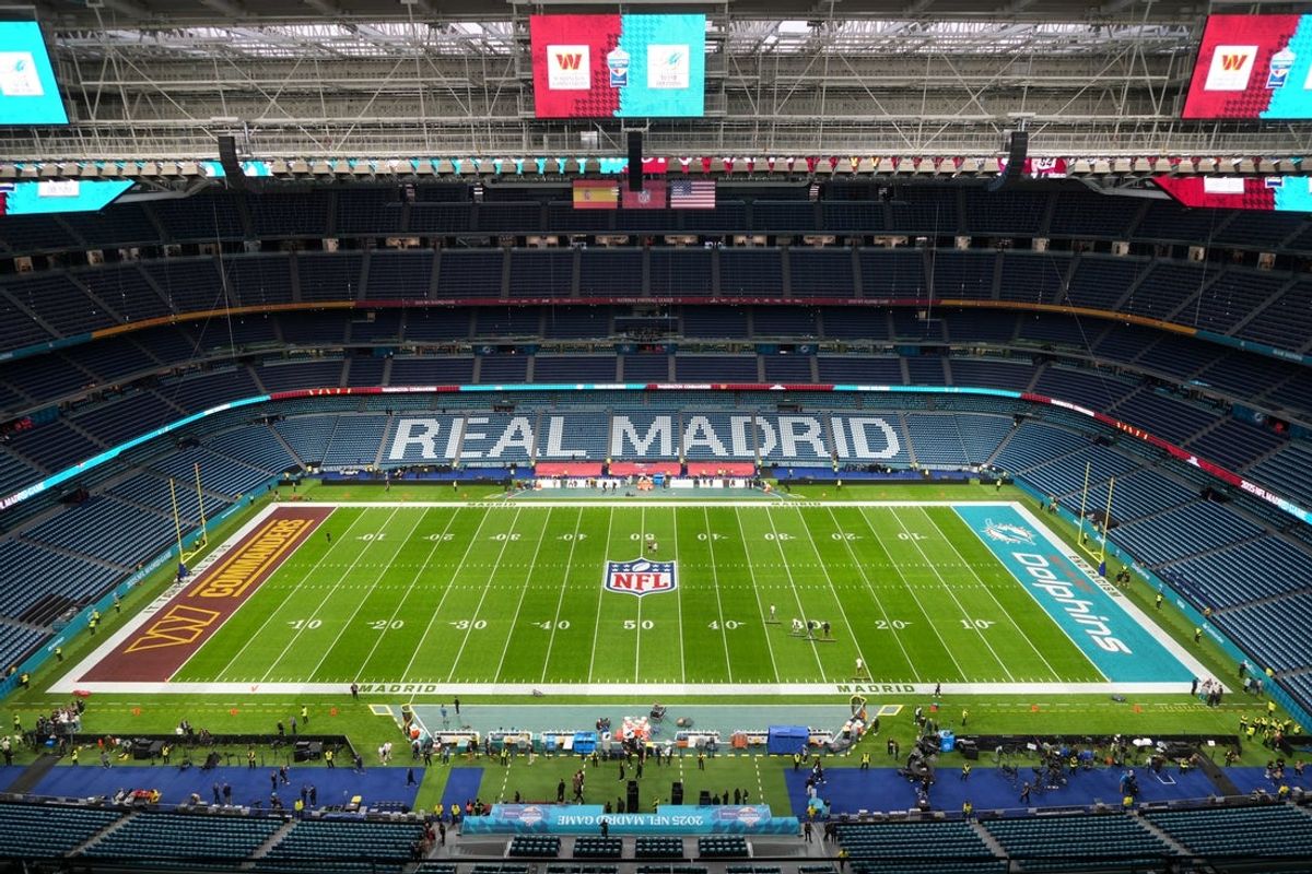 Nov 16, 2025; Madrid, Spain; The interior of the stadium is see prior to the 2025 NFL Madrid Game between the Miami Dolphins and the Washington Commanders at Santiago Bernabeu Stadium. Mandatory Credit: Kirby Lee-Imagn Images