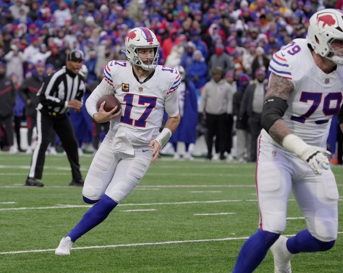 Buffalo Bills quarterback Josh Allen runs with the ball for a touchdown during second half action against the Tampa Bay Buccaneers on Nov 16, 2025 at Highmark Stadium in Orchard Park.