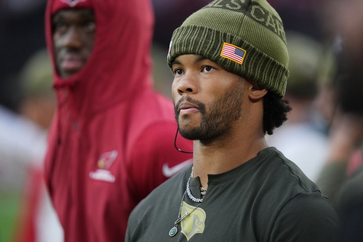 Arizona Cardinals quarterback Kyler Murray watches his team from the sidelines as they play the San Francisco 49ers at State Farm Stadium in Glendale on Nov. 16, 2025.