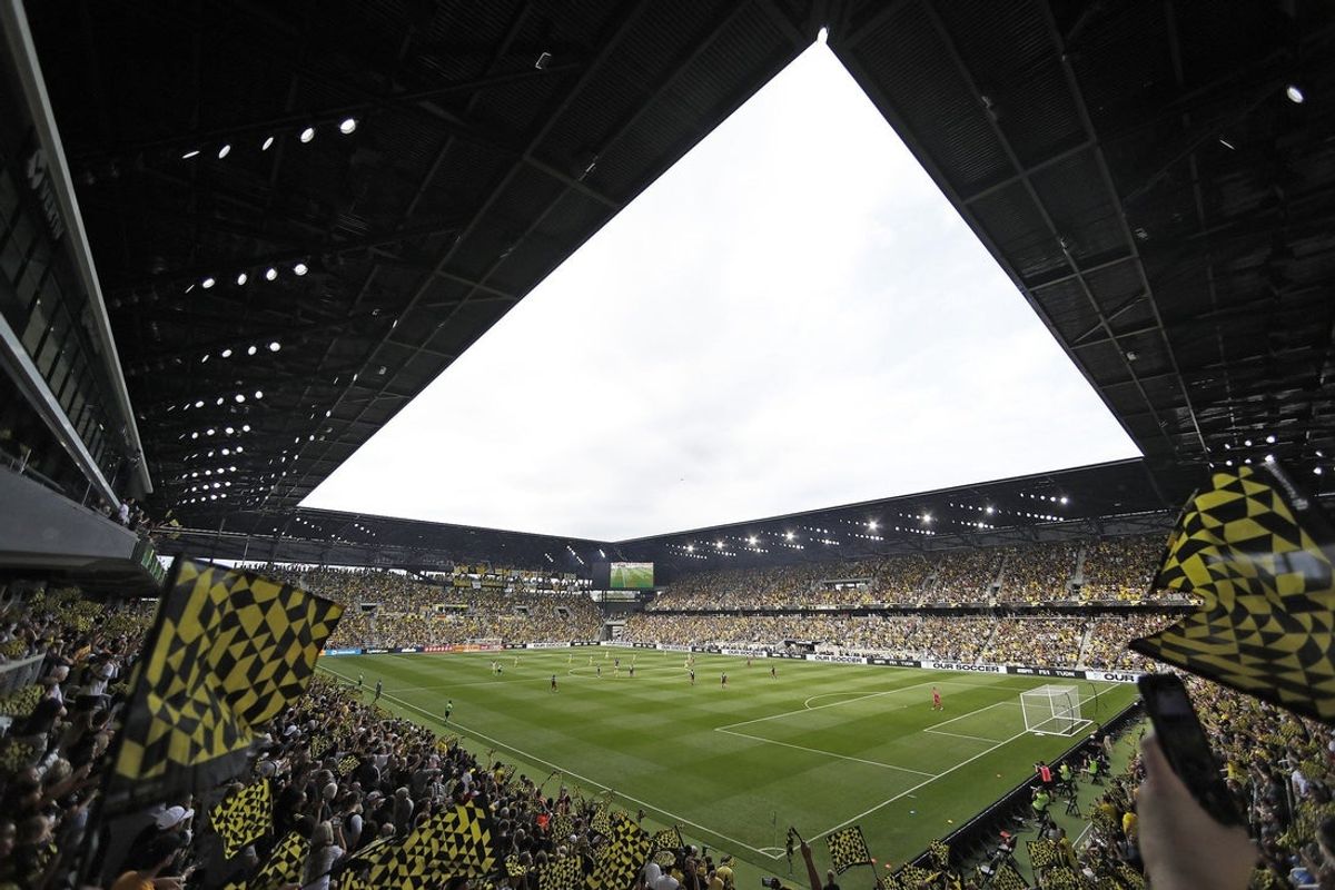 Columbus Crew takes on New England Revolution during the first half in their first MLS game at Lower.com Field in Columbus, Ohio on July 3, 2021.