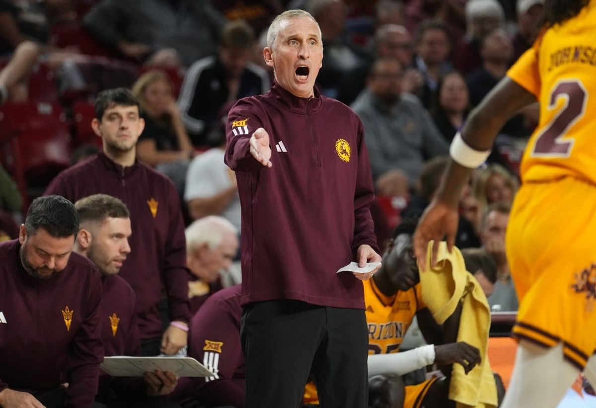 ASU Sun Devils head coach Bobby Hurley yells out to his team as they play the Georgia State Panthers at Desert Financial Arena on Nov. 17, 2025, in Tempe, Arizona.