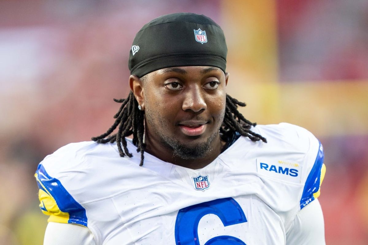 November 9, 2025; Santa Clara, California, USA; Los Angeles Rams linebacker Nick Hampton (6) after the game against the San Francisco 49ers at Levi's Stadium. Mandatory Credit: Kyle Terada-Imagn Images