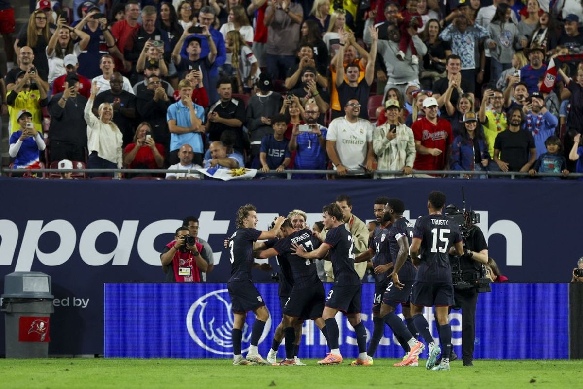 Nov 18, 2025; Tampa, Florida, USA; United States forward Diego Luna (10) reacts after scoring a goal against Uruguay during the first half in an international friendly at Raymond James Stadium. Mandatory Credit: Nathan Ray Seebeck-Imagn Images