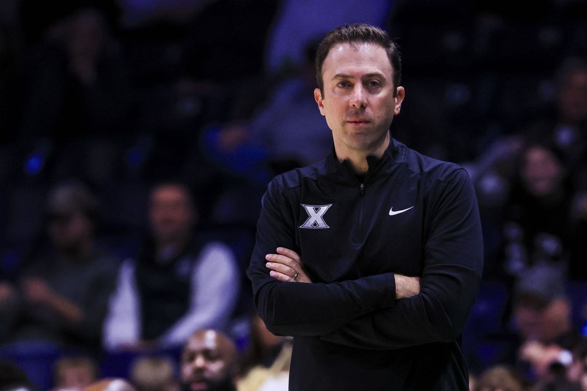 Nov 18, 2025; Cincinnati, Ohio, USA; Xavier Musketeers head coach Richard Pitino during the first half against the Old Dominion Monarchs at Cintas Center. Mandatory Credit: Katie Stratman-Imagn Images