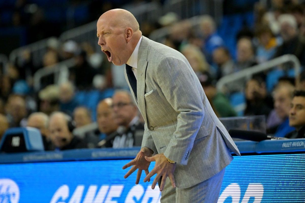 Nov 18, 2025; Los Angeles, California, USA;  UCLA Bruins head coach Mick Cronin during the first half against the Sacramento State Hornets at Pauley Pavilion presented by Wescom Financial. Mandatory Credit: Jayne Kamin-Oncea-Imagn Images