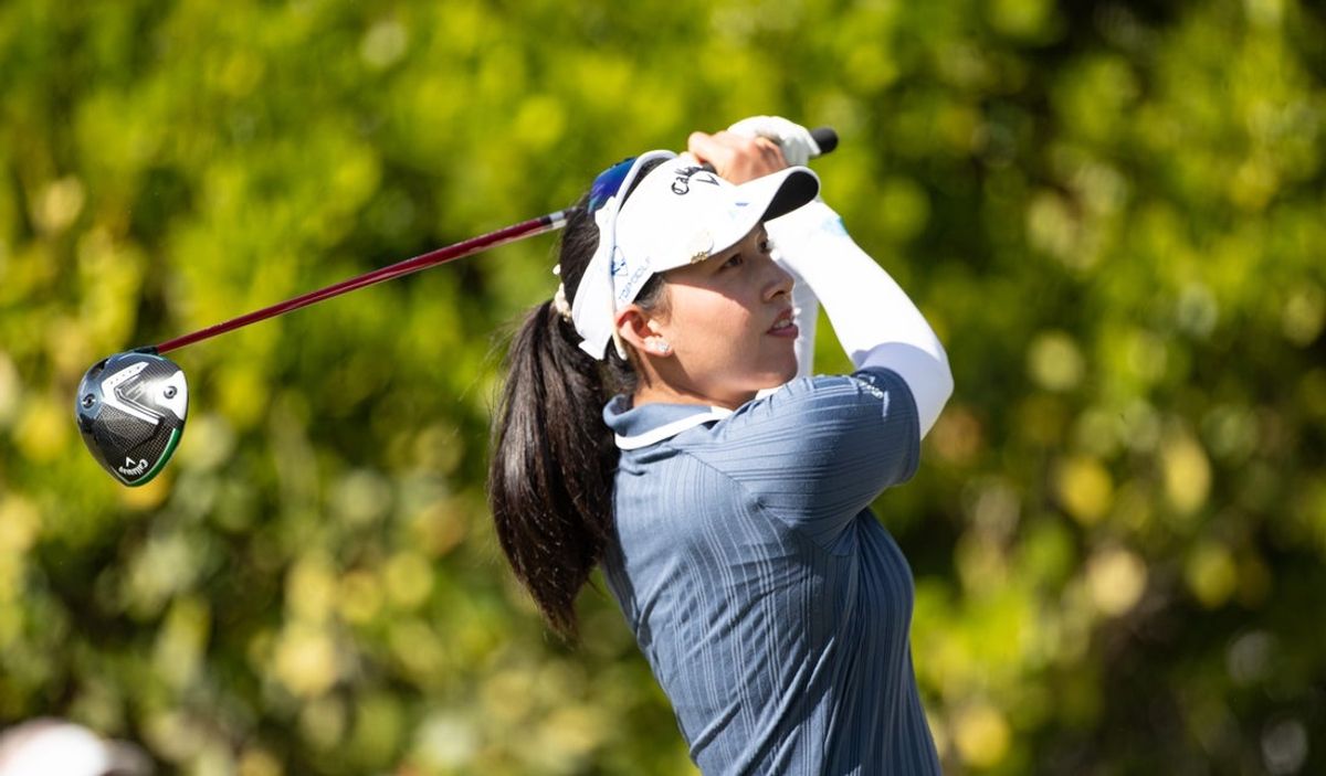 Jeeno Thitikul takes part in the first round of the 2025 CME Group Tour Championships at Tiburon Golf Club at the Ritz Carlton Golf Resort in Naples on Thursday, Nov. 20, 2025. She is the #1 ranked player in the world and the defending champion.