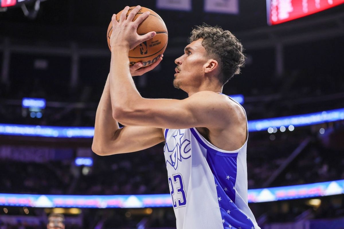 Nov 20, 2025; Orlando, Florida, USA; Orlando Magic forward Tristan da Silva (23) shoots during the first quarter against the LA Clippers at Kia Center. Mandatory Credit: Mike Watters-Imagn Images