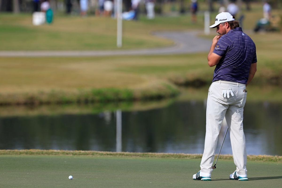Andrew Novak watches his putt hang on the rim and not fall on the seventh hole during the second day of the RSM Classic PGA golf tournament on the Plantation Course at Sea Island Resort, Friday, Nov. 21, 2025, in St. Simons Island, Ga. Golfers vied to make the cut of the final official PGA Tour event of the season. [Corey Perrine/Florida Times-Union]