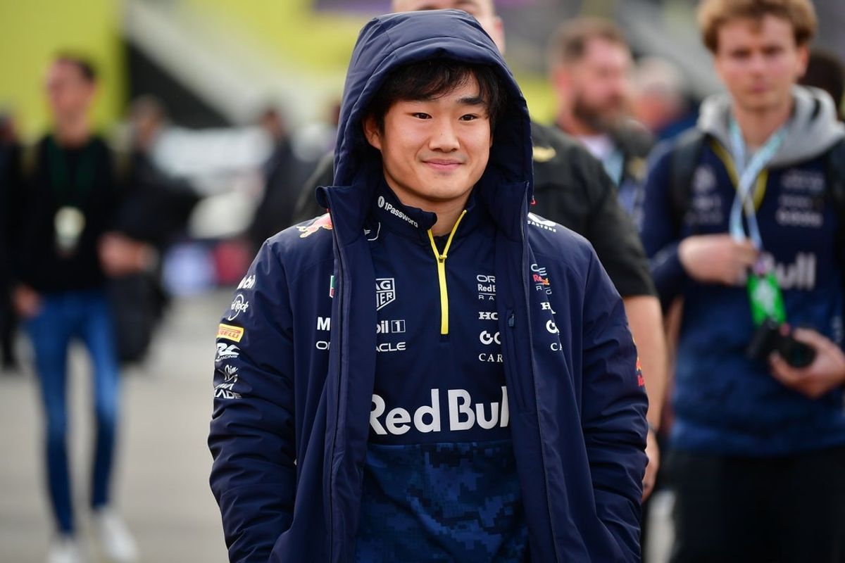 Nov 21, 2025; Las Vegas, NV, USA; Red Bull Racing driver Yuki Tsunoda (22) arrives for the Las Vegas Grand Prix at Las Vegas Strip Circuit. Mandatory Credit: Gary A. Vasquez-Imagn Images