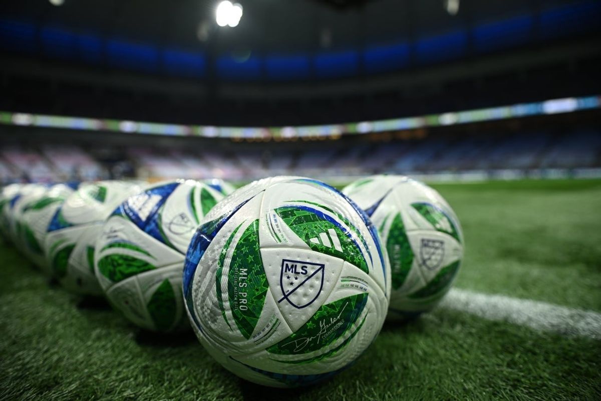 Nov 22, 2025; Vancouver, British Columbia, CAN;  General view of practice balls on the pitch prior to the game between Los Angeles FC and Vancouver Whitecaps FC at BC Place. Mandatory Credit: Anne-Marie Sorvin-Imagn Images