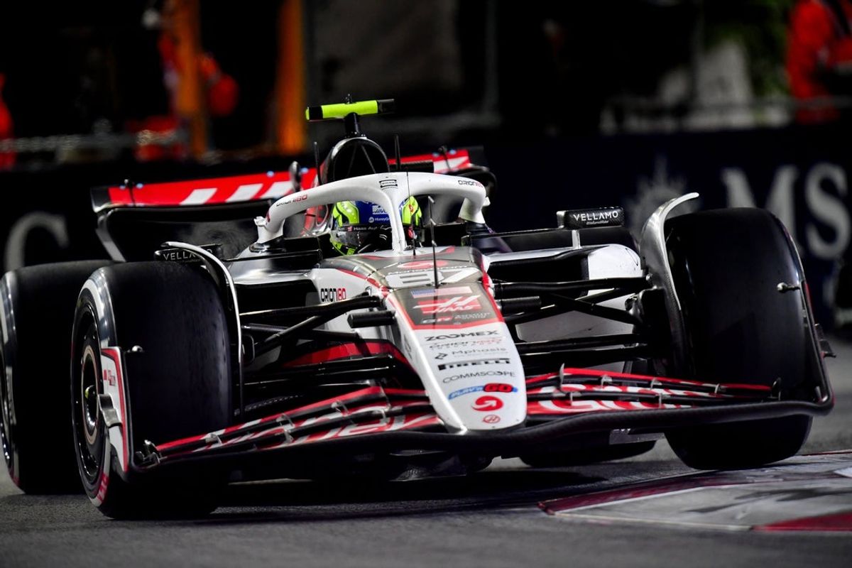 Nov 21, 2025; Las Vegas, NV, USA; Haas F1 Team driver Oliver Bearman (87) during the Las Vegas Grand Prix at Las Vegas Strip Circuit. Mandatory Credit: Gary A. Vasquez-Imagn Images