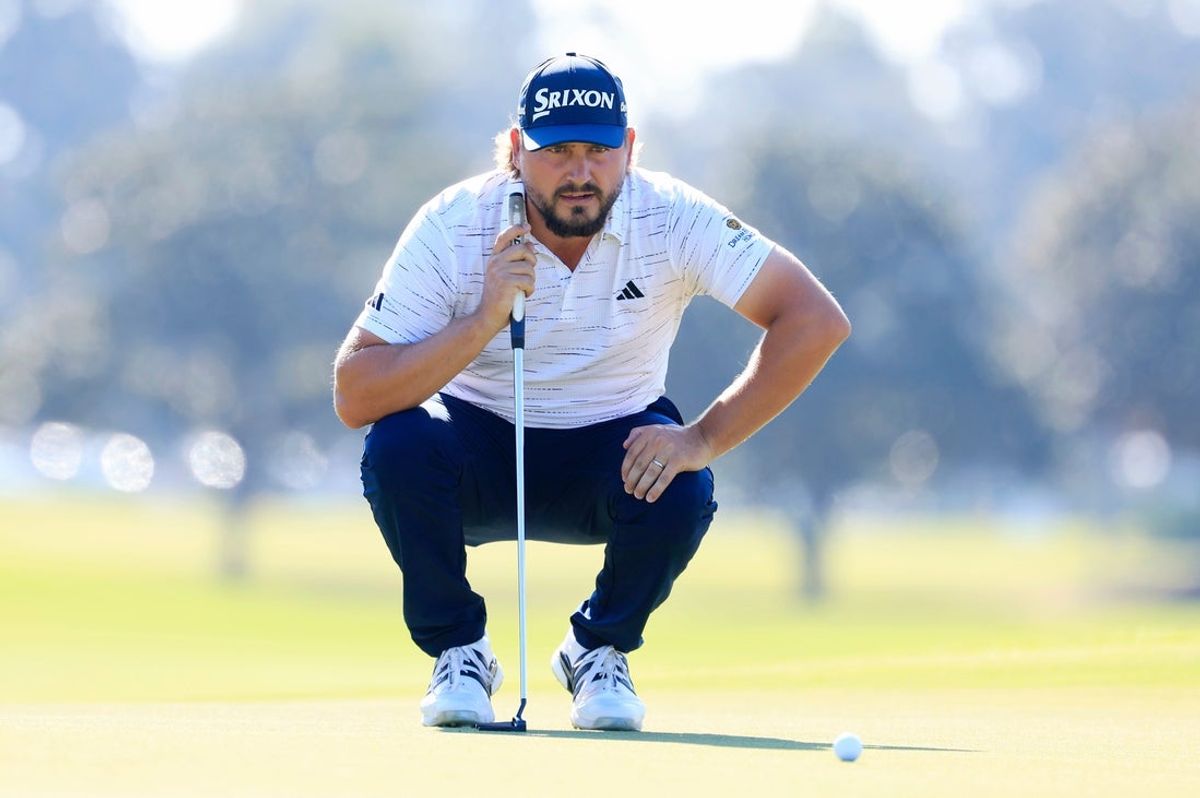 Andrew Novak eyes his putt the first green during the fourth and final day of the RSM Classic PGA golf tournament on the Seaside Course at Sea Island Resort, Sunday, Nov. 23, 2025, in St. Simons Island, Ga. [Corey Perrine/Florida Times-Union]