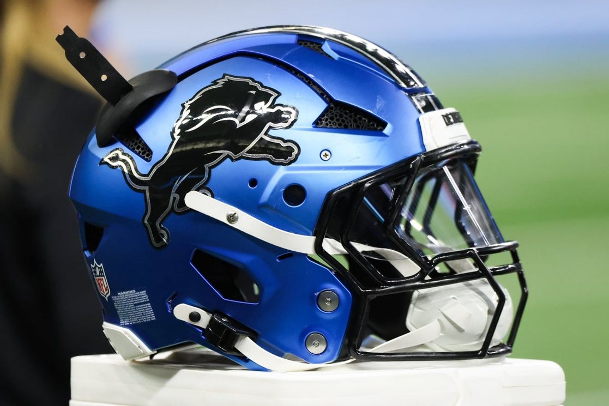 Nov 23, 2025; Detroit, Michigan, USA; A general view of the Detroit Lions helmet during the game against the New York Giants at Ford Field. Mandatory Credit: David Reginek-Imagn Images