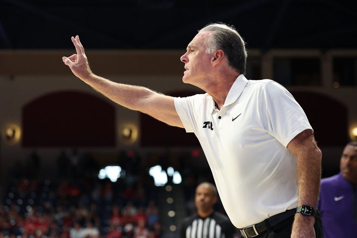 Nov 28, 2025; San Diego, CA, USA; Texas Christian University Horned Frogs head coach Jamie Dixon calls a play against the Wisconsin Badgers during the second half  at Jenny Craig Pavilion. Mandatory Credit: Abe Arredondo-Imagn Images