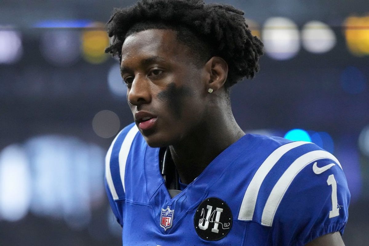 Indianapolis Colts cornerback Sauce Gardner (1) attempts to walk off the field on his own following an injury Sunday, Nov. 30, 2025, during a game against the Houston Texans at Lucas Oil Stadium in Indianapolis.